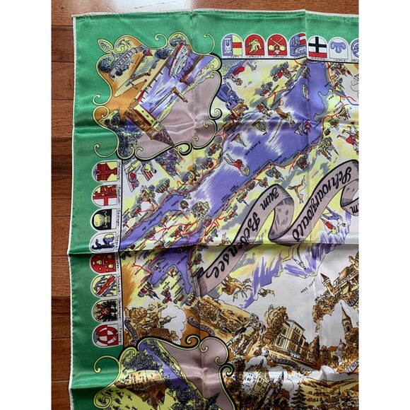 Vintage 1970s Map Scarf of Europe Landmarks Flags 28"x28" Rayon Square - Picture 6 of 8